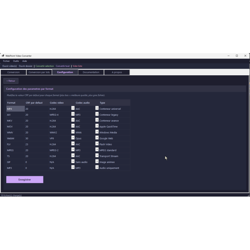 software de conversión de video, interfaz oscura, opciones múltiples