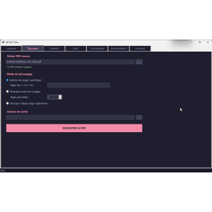 outil PDF, découpage, interface utilisateur, bouton, options