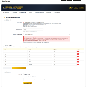 interfaccia utente, impostazioni, e-commerce, configurazione, margini, SEO, modelli