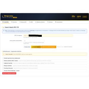 interface do usuário, importação de produtos, CSV, configuração