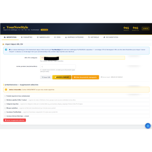 interfaz de usuario, plataforma, importación CSV, panel de control