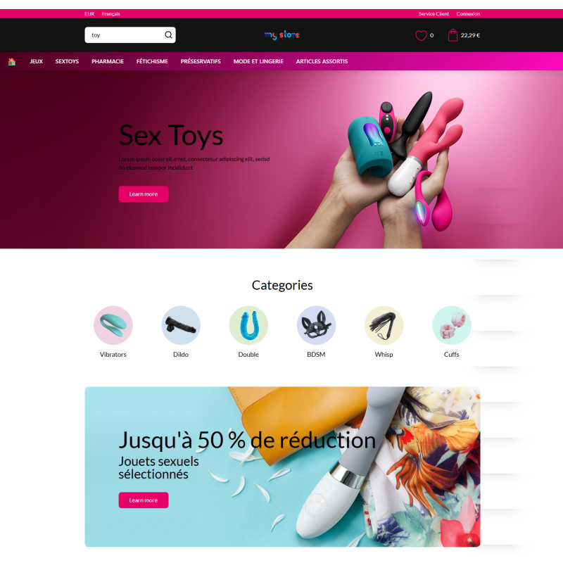 Sex toys PrestaShop turnkey store Dreamlove Spain - 12800 SKU