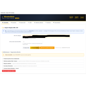 interface utilisateur, importation, données CSV, paramètres, bouton, sélection